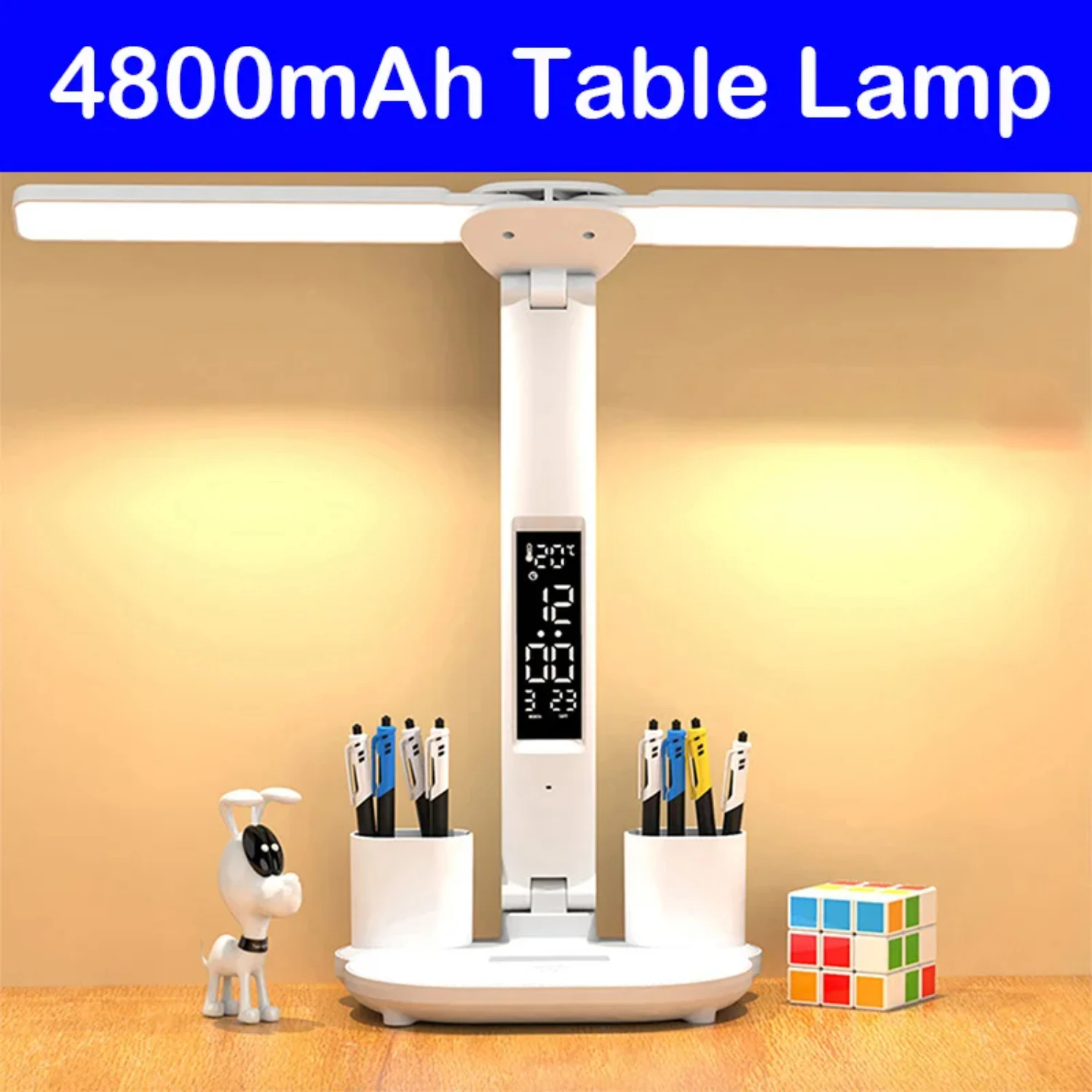 4800mAh Chargeable Folding Table Lamp Touch Dimmable USB Rechargeable Double  Desk Lamp Eye Protection  Book Reading Lamp