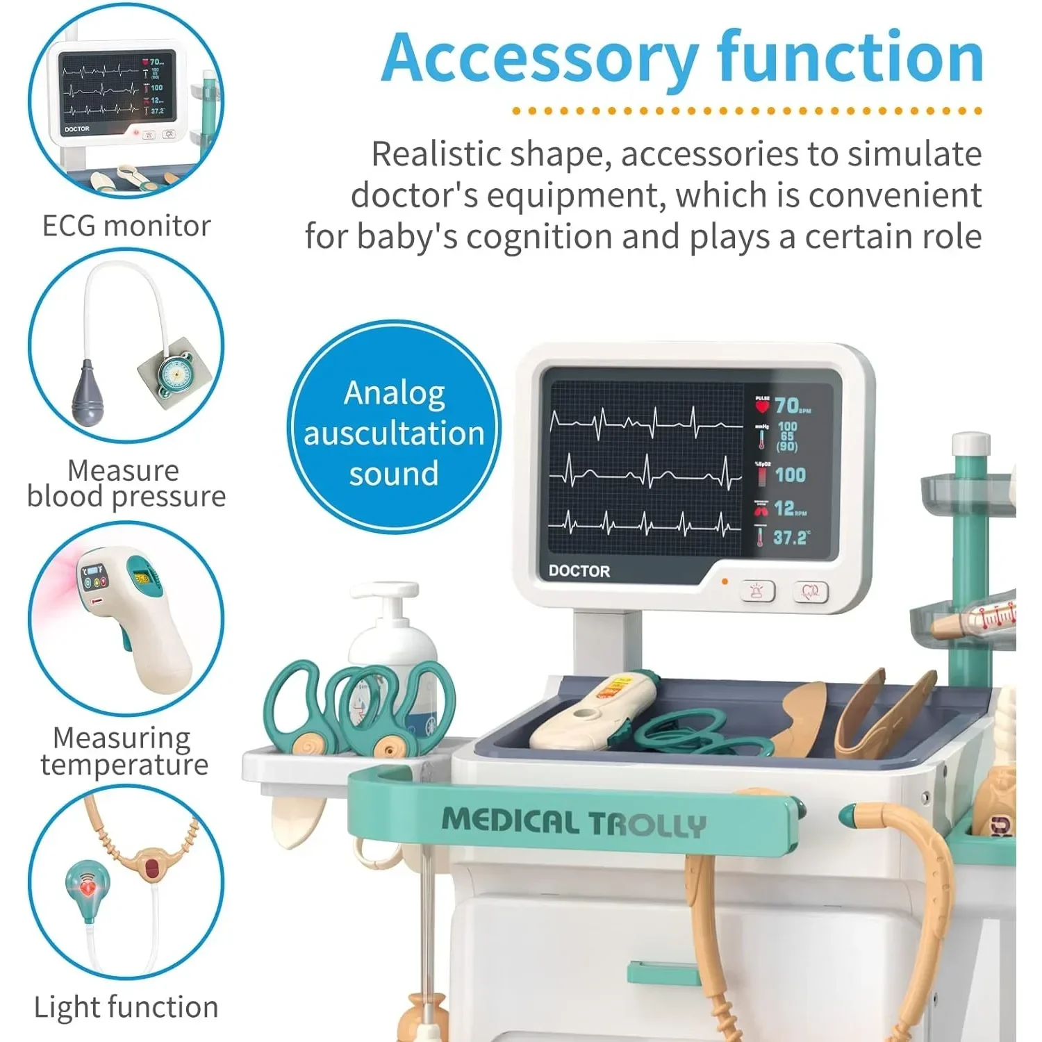 Kit de jouets de médecin, ensemble de jeu de simulation de médecin pour les tout-petits avec stéthoscope de Station médicinale, jeu de rôle, jouet médicinal pour enfants, cadeaux