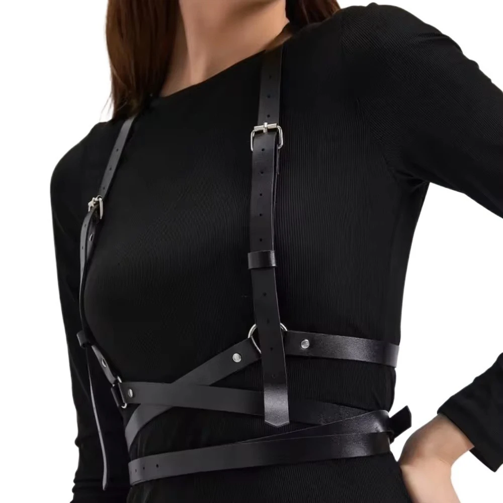 Fashion PU Leather Waist Belt for Women Punk Gothic Body Bondage Chest Harness Belt Street Style Suspenders Clothing Accessories