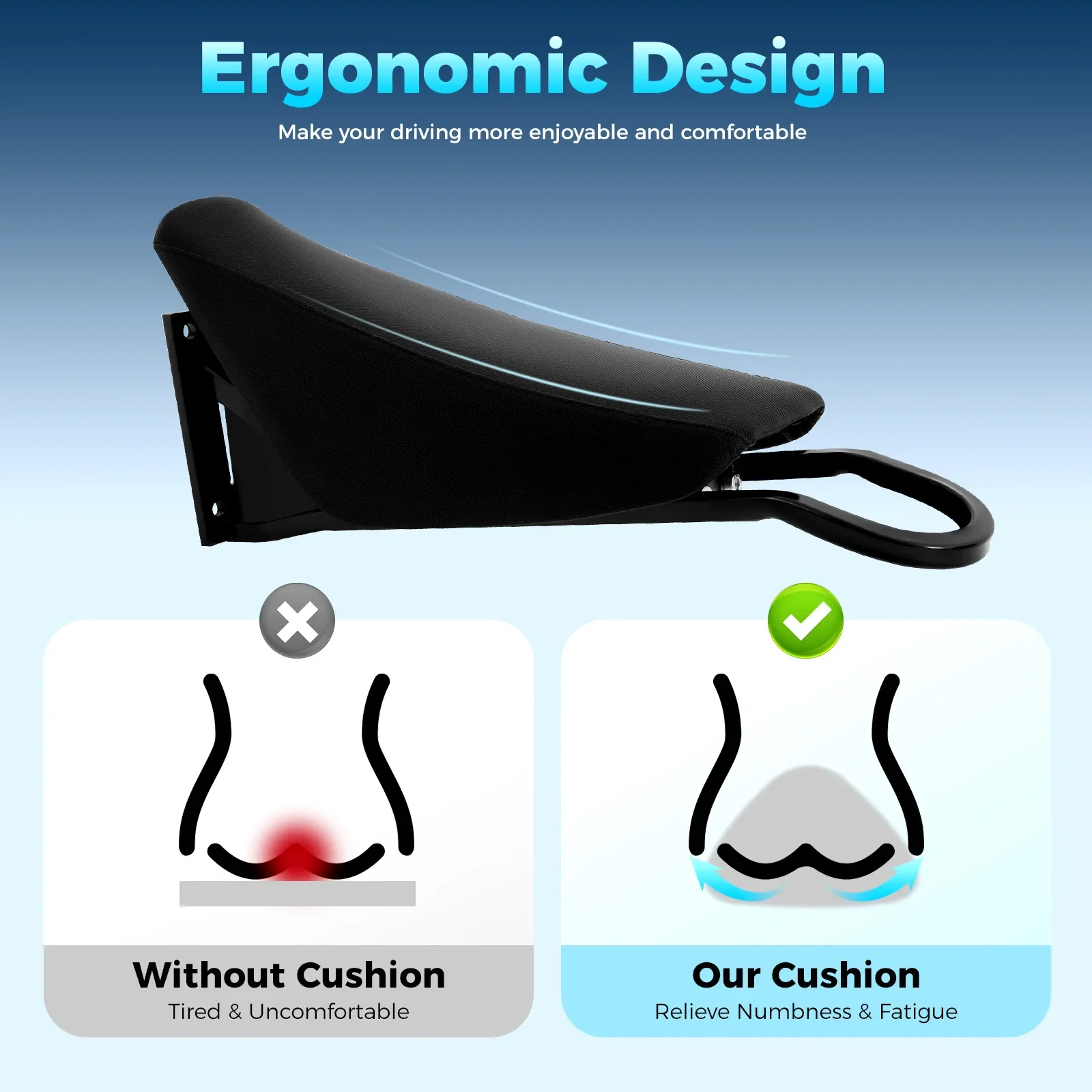 Waterproof PU Motorcycle Saddle Cushion with Triangular Iron Bracket Stable Comfort Seat Pad for Electric Bike Mountain Bike Scooter
