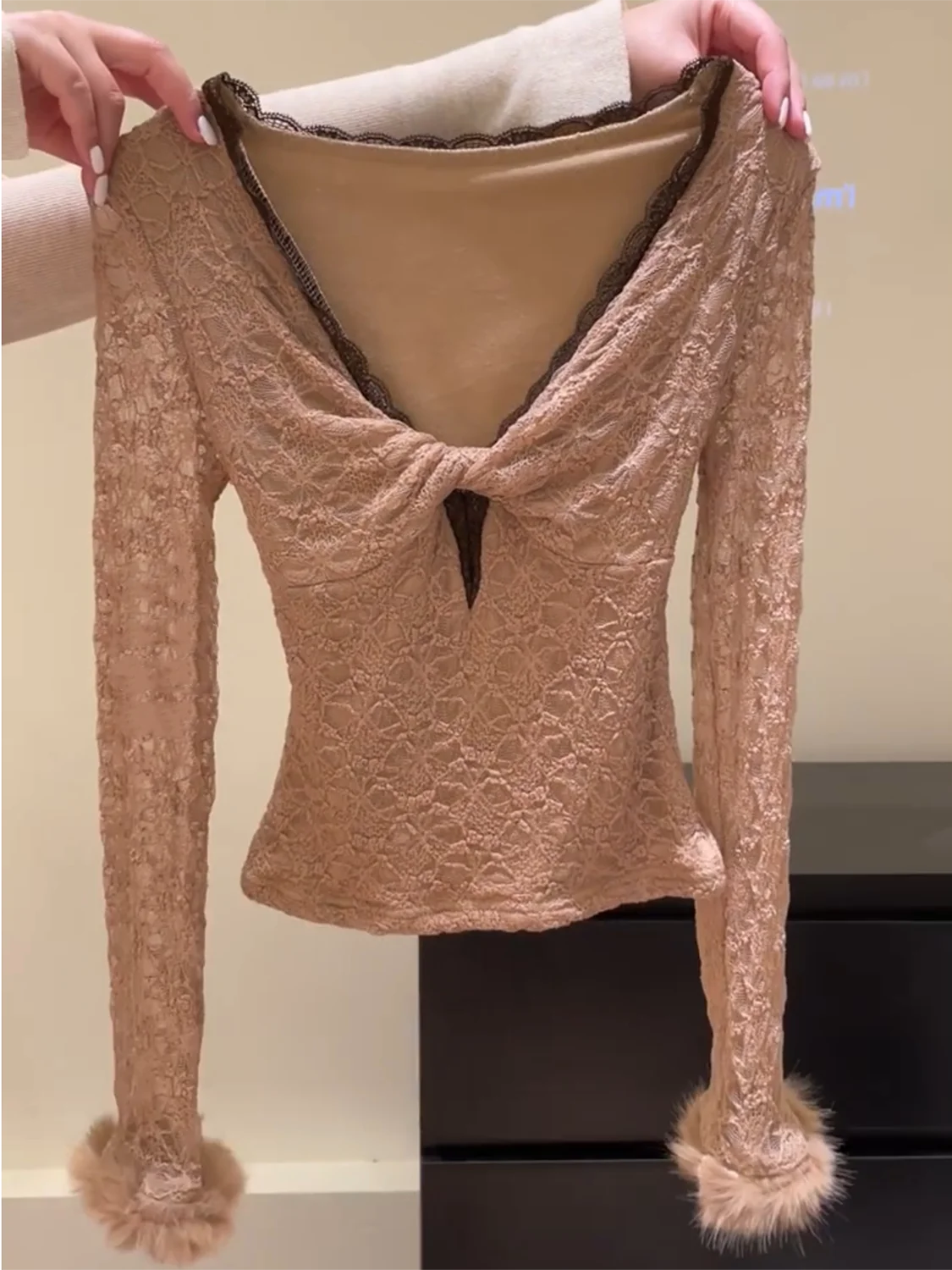 

Женский топ Sweet And Spicy Sle Lace V-ne Tied Long Sve, сексуальный топ с манжетами, осень-зима, новая модная футболка в стиле ретро Sle