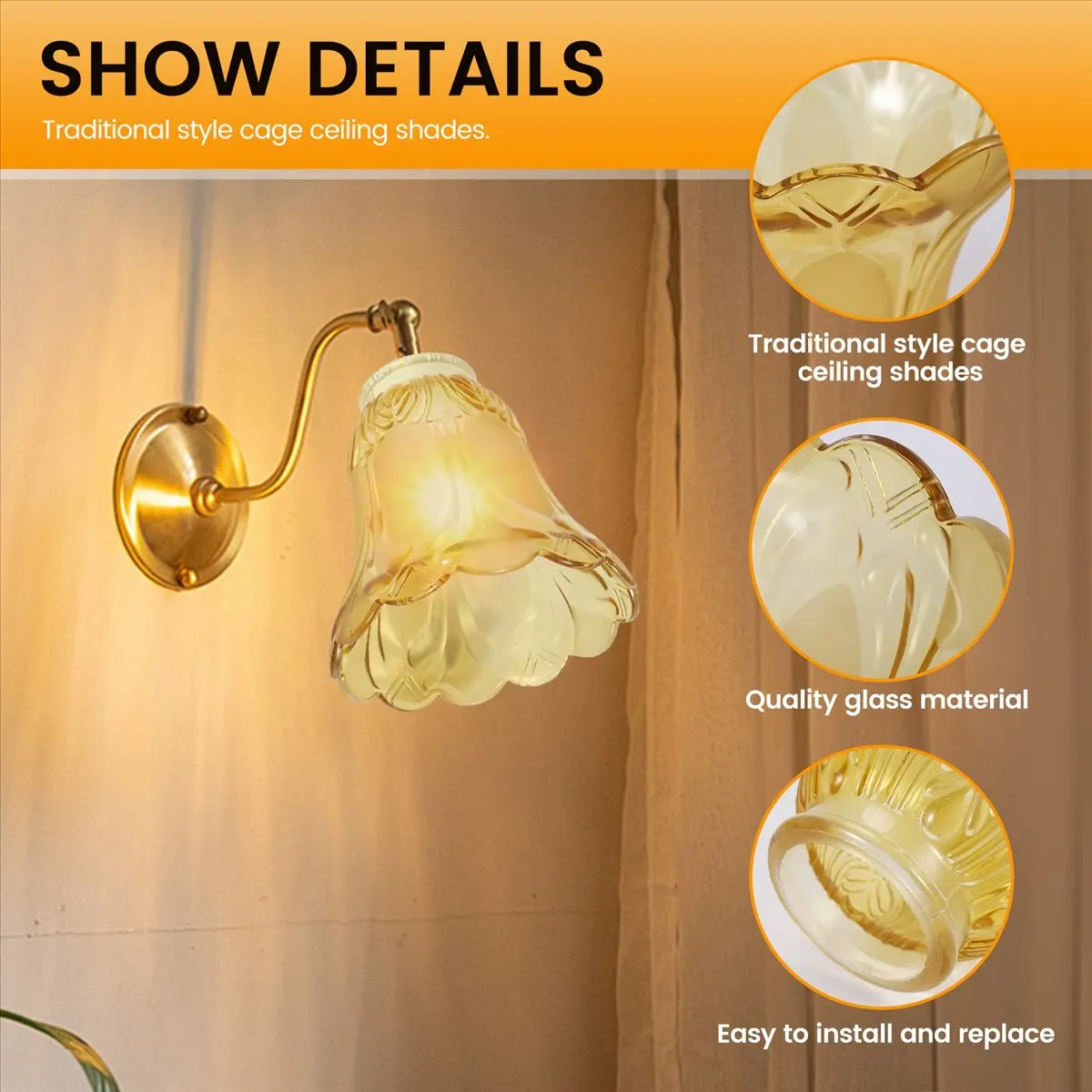 ABFS Ceiling Fan Chandelier Frosted and Clear Glass Light Lamp Shade Replacement