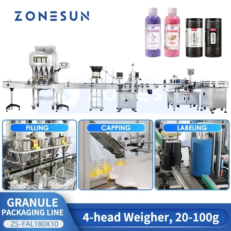 ZONESUN Lini Produksi Granul Otomatis Timbang untuk Mengisi Kacang Kacang Biji Gandum Mesin Pengemas Botol Partikel ZS-FAL180X10