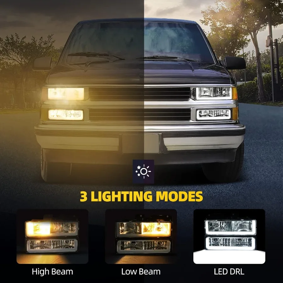 LED-koplampen compatibel met 19901999 Chevy C K 1500 2500 3500 Suburban Tahoe GMC Yukon met dagrijverlichting f