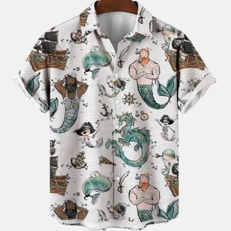 

Men's 3D street clothing, Hawaiian shirt, casual mermaid style, innovative