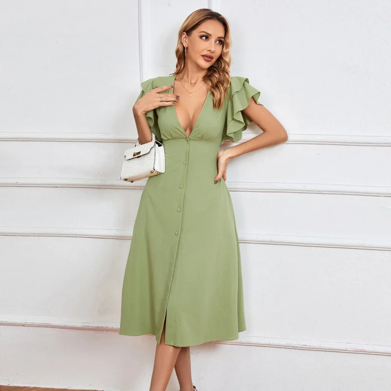 

YQ1-Spring and Summer Women's New ClothingvSexy Backless CollarAMid-length Dress