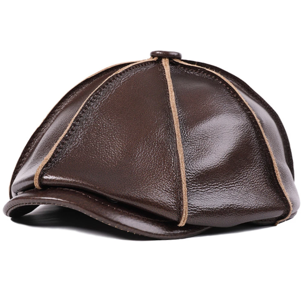 

HT4848 Berets for Men Women High Quality Genuine Leather Hat Octagonal Ivy Flat Cap Male Female Autumn Winter Hat Beret Caps