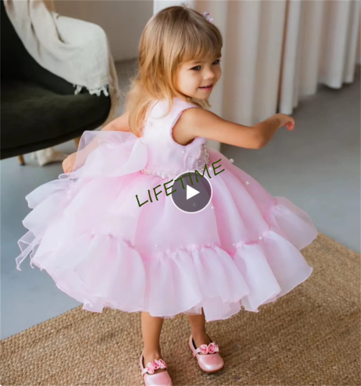 CustomizedBeaded Sequin Pink Baby Girl Party Dress Photo Shoot Toddler First Birthday Gown Girls Baptism Gifts Baby Gift Big Bow