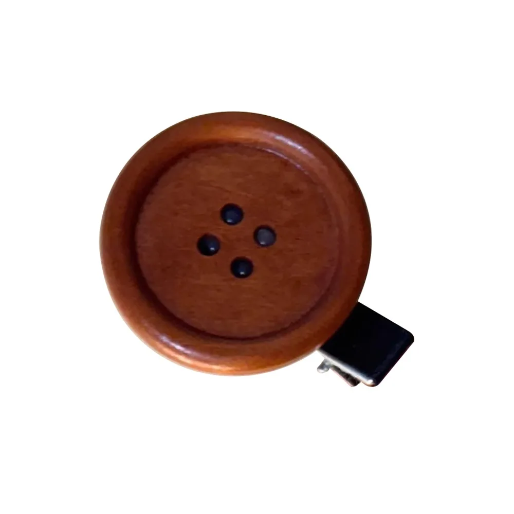 Elegant Wood+Alloy Button Hair Clip Fashion Styling Brown Duckbill Clip Sweet Style Sweet Barrette Women Girls