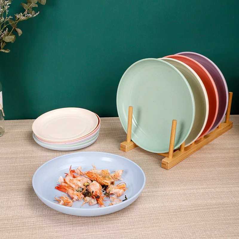 Food Plate Lightweight Wheat Straw Plates Unbreakable Dinner Plates Dishwasher Microwave Safe BPA Free Plastic Dinner Plates