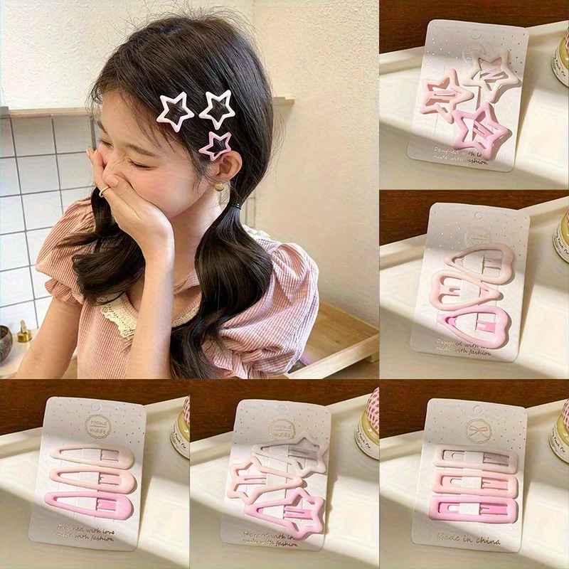32Pcs Random Color and Pattern Zipper Chrysanthemum Bags with Cute Pink Series Hair Clips in Star, Square, Shooting Star, and Heart Shapes, Suitable for Everyday Wear, Hair Clips for Bangs and Side Hair, Bb Clips for F