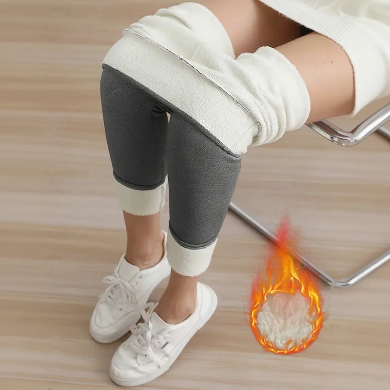 

Women Thermal Leggings Winter Fleece Lined Warm Tights Solid Color Stretch Velvet Legging High Waist Fleece Thick Pants