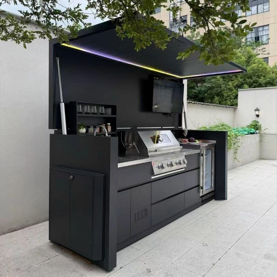 Garden Open-air folding kitchen with lighting shading hood storage courtyard party barbecue catering equipment