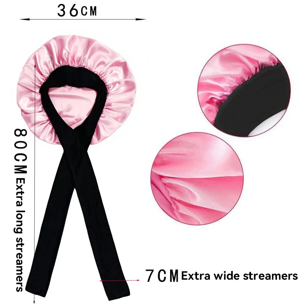 قبعة حريرية مقلدة مستديرة ، لون بوب ، قوس شريطي ، عناية بالشعر ، قبعة عريضة الحواف ، غطاء رأس ، غطاء ليلي ، جمال