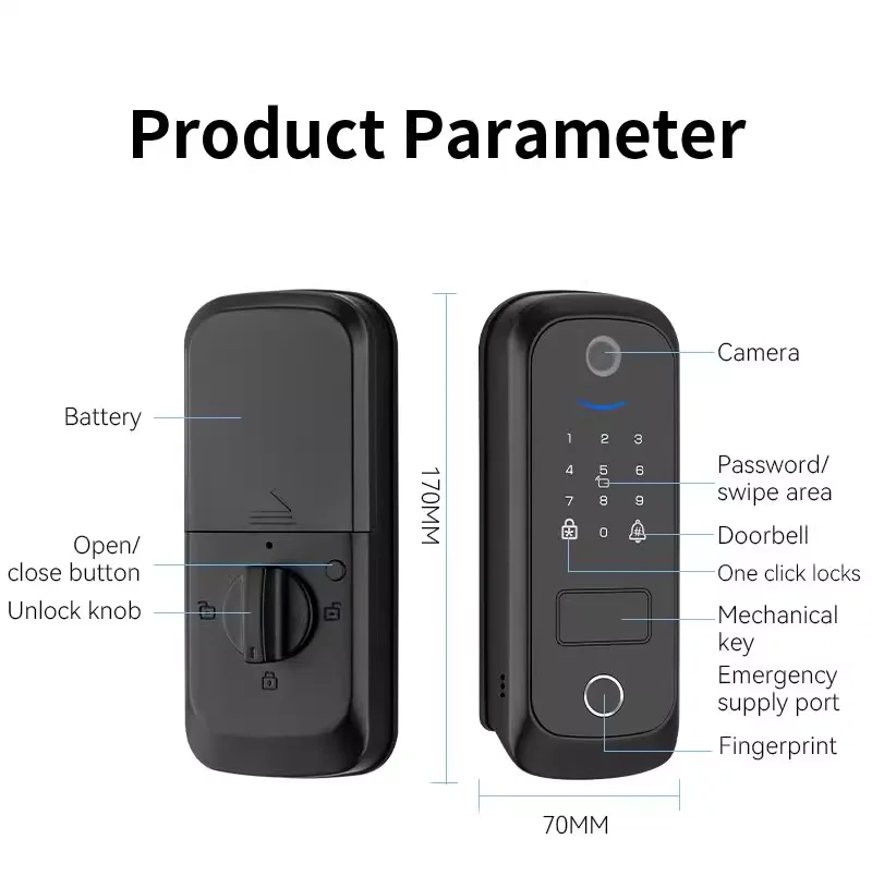 Camera Peephole Smart deadbolt door lock TTlock tuya wifi Fingerprint Code Alexa Google home Digital door lock