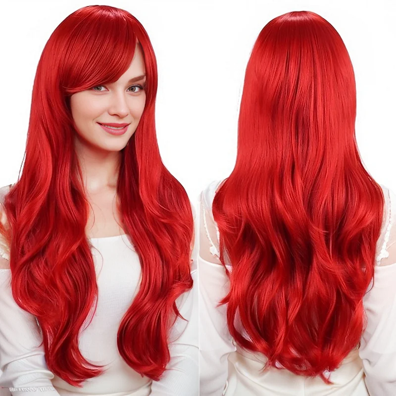28 inch colored anime long straight slanted bangs women's synthetic wig suitable for holiday parties, Halloween ball role-playin