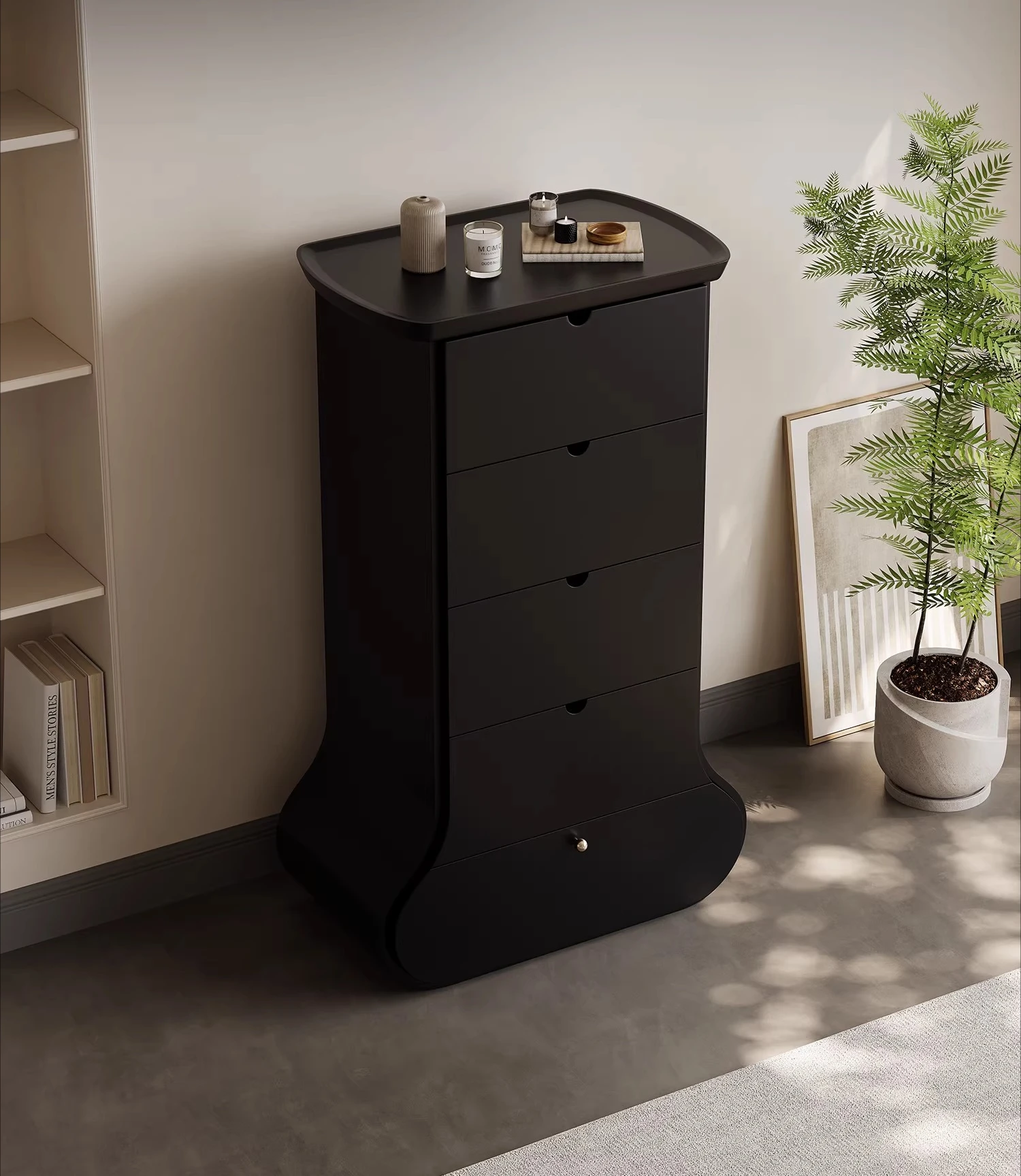 

Italian minimalist solid wood chest of drawers designer creative living room paint storage large capacity bedroom locker black