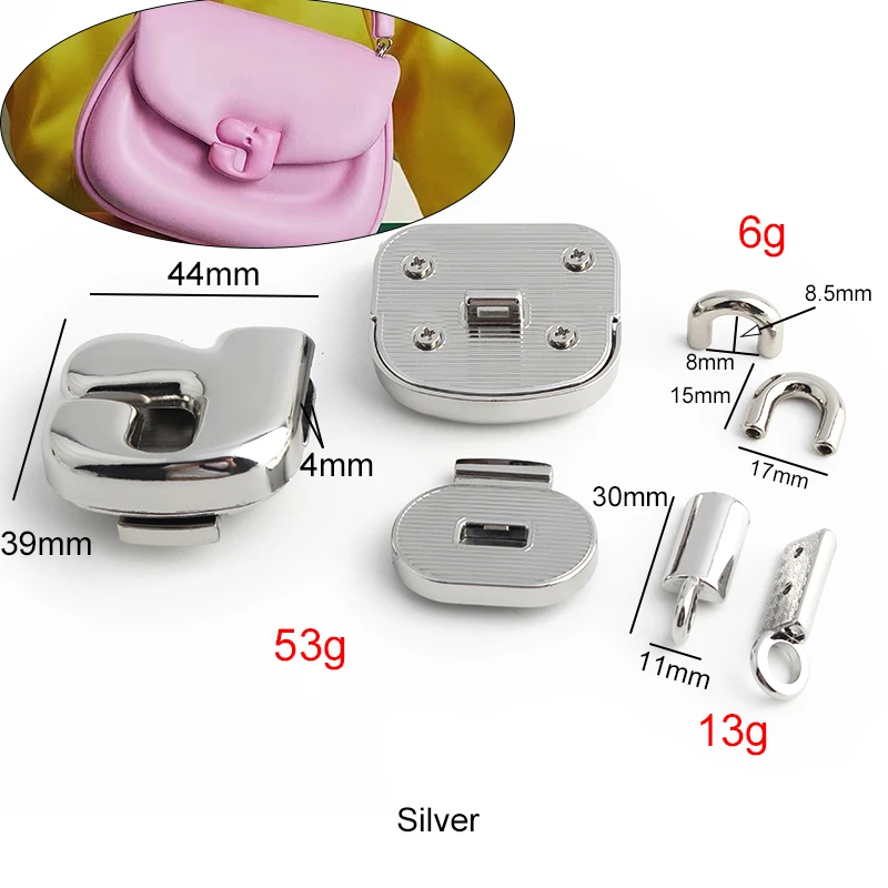 1-5-20Sets Silver Metal Magnetic Locks For Handbags Shoulder Purse Turn Twist Lock Rectangle Belt Buckles DIY Bags Accessories