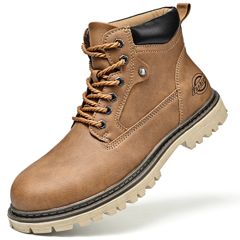 Skórzane męskie buty w stylu brytyjskim, wysokie, luksusowe męskie botki robocze, antypoślizgowe buty motocyklowe na zewnątrz, zapatillas