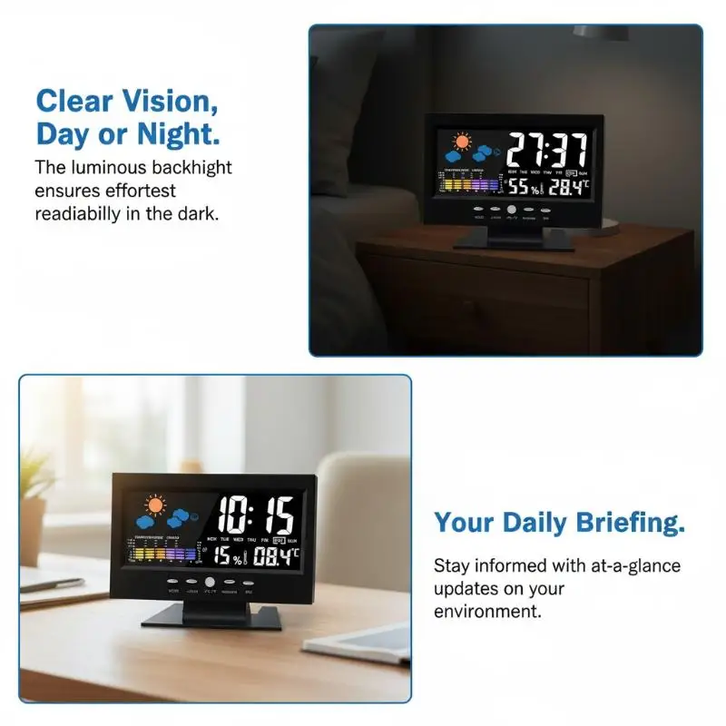 All-in-One Weather Station Clock Thermometer and Hygrometer with Calendar for Accurate Time and Weather Updates