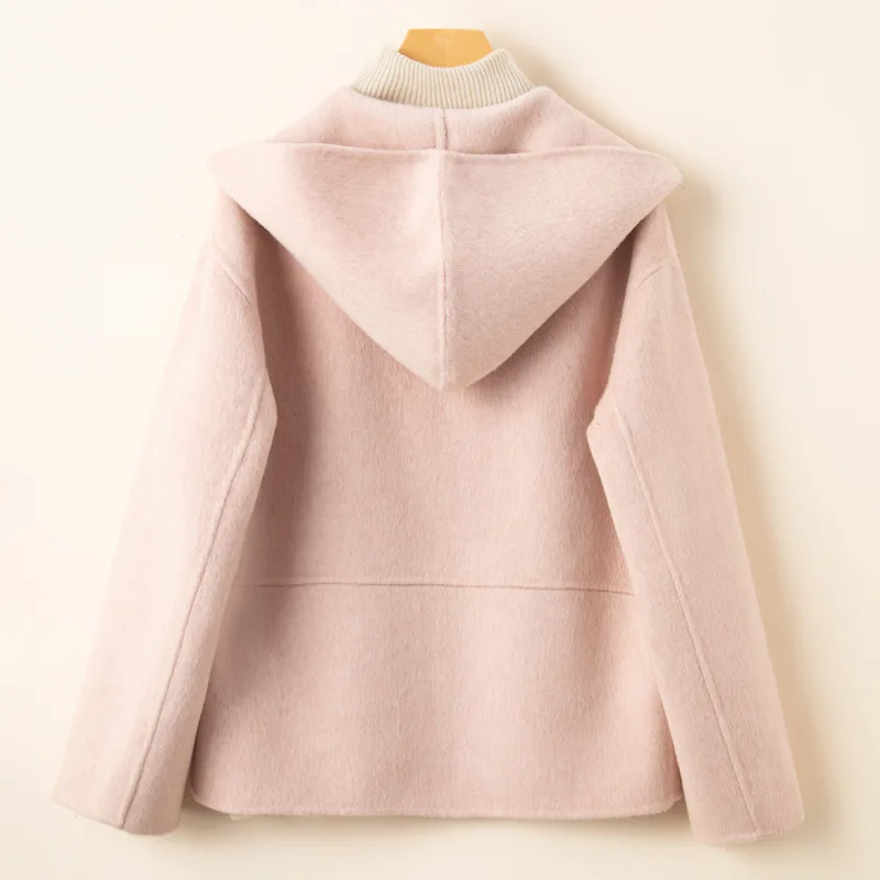 24 Autumn and Winter New Wool Reversible Woolen Coat Daily Casual Hooded Long Sleeve Design Women's Coat