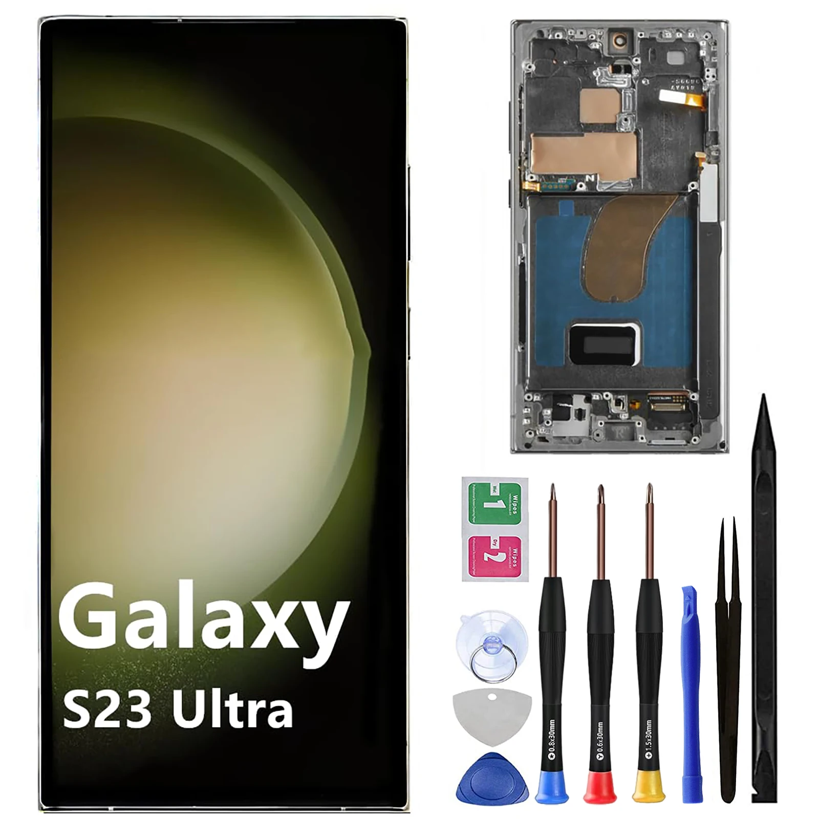 Screen Replacement for Samsung Galaxy S23 Ultra with Frame, LCD Display Assembly, Repair Tool Included