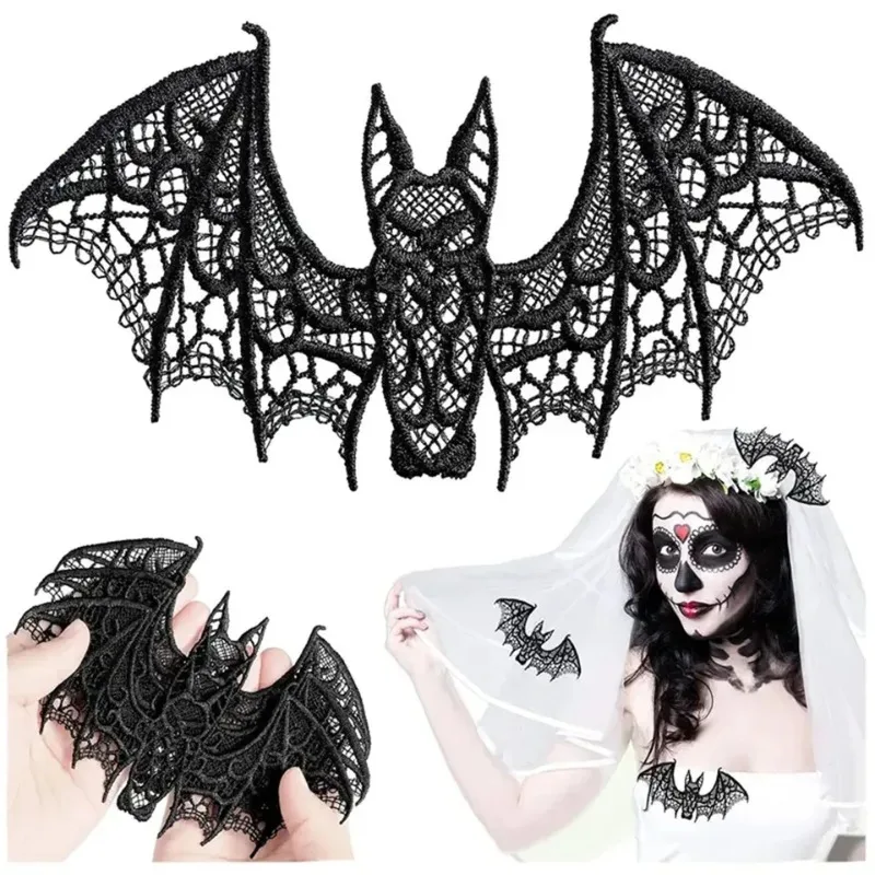2 Stück Spitze Halloween Fledermaus Geist Festival Dekoration Schwarz Halloween Dekoration Zubehör für DIY Kleidung