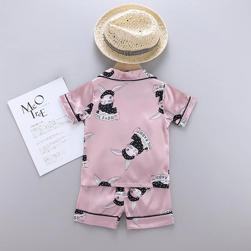 Ensemble pyjama léopard en satin pour enfants, vêtements de nuit pour garçons et filles, chemisier à manches courtes, short Y +