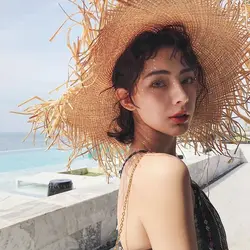 New Band Handmade Women Straw Sun Hats Large Wide Brim Gilrs High Quality Natural Raffia Panama Beach Straw Sun Caps For Holiday