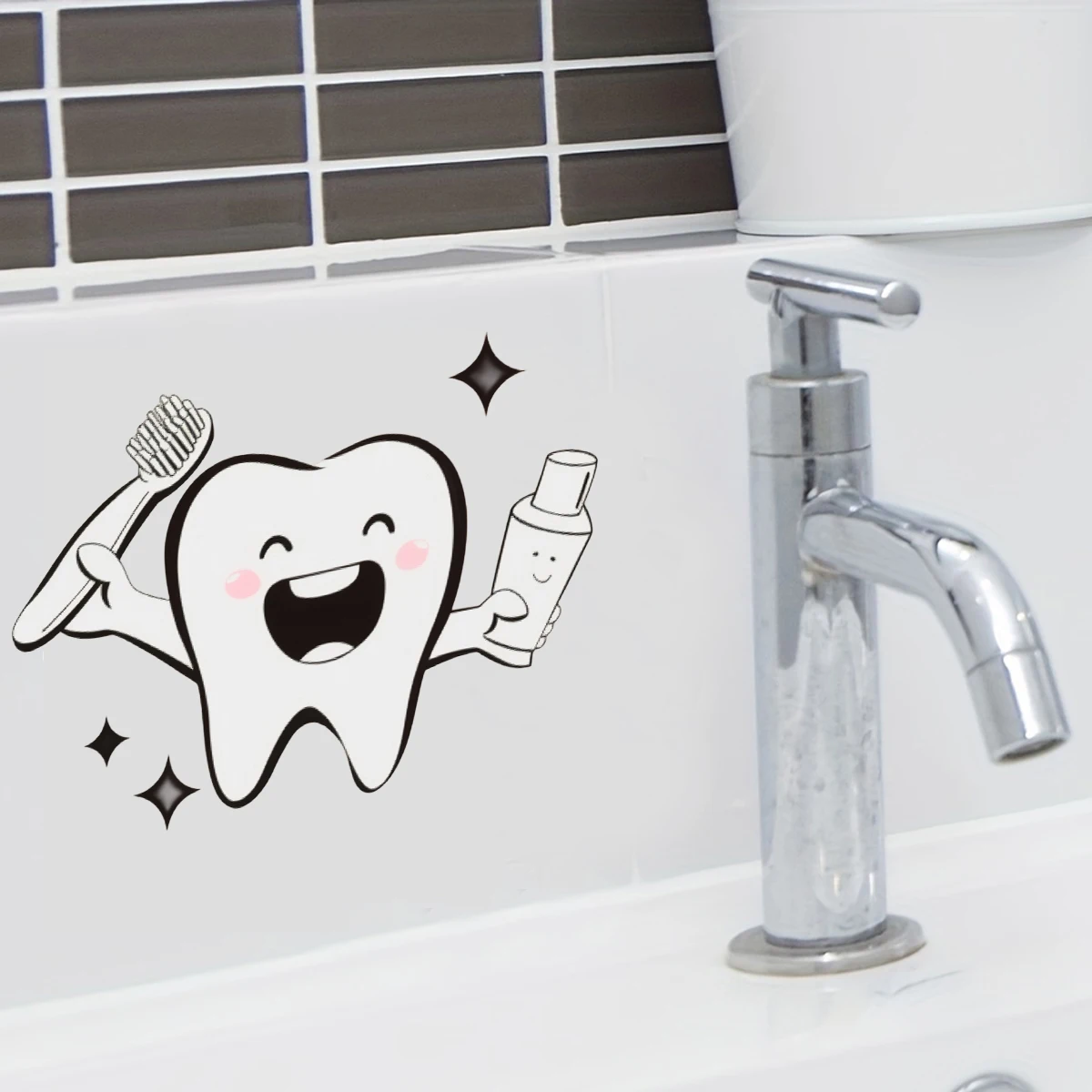 1pc Dental Wall Sticker Reminds You to Brush Your Teeth Carefully, Waterproof Self-Adhesive Sticker Suitable for Bathroom