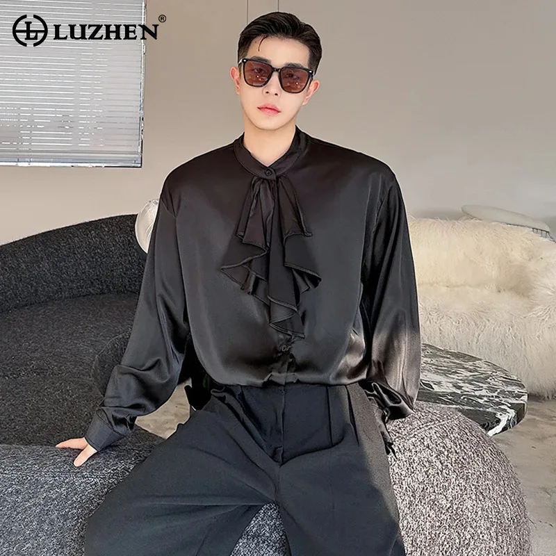 LUZHEN French Niche Design Long Sleeve Shirts Men\'s Elegant Solid Color Original Fashion Tops Gentleman Clothes 2024 New LZ2943