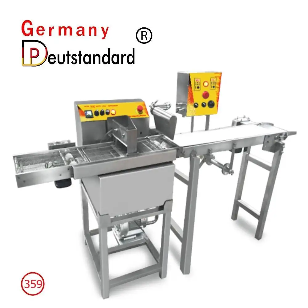 クッキーエンローバー、エンロービングトンネル、自動チョコレートテンパリングバー、ビスケットスティックチョコレートコーティングマシン、シェービングマシン