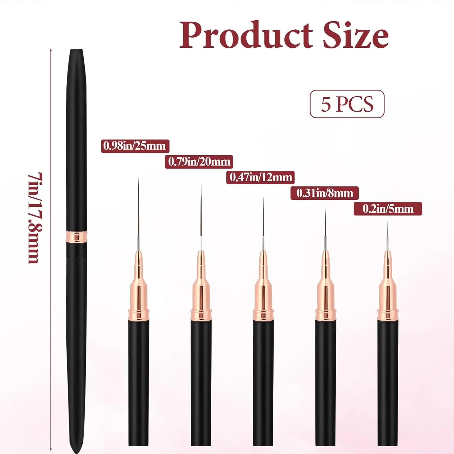 5pcs Nail Art Liner Brush Set UV Gel Nail Brushes Kits French Stripe Line Painting Drawing Flower Pen Manicure Tool