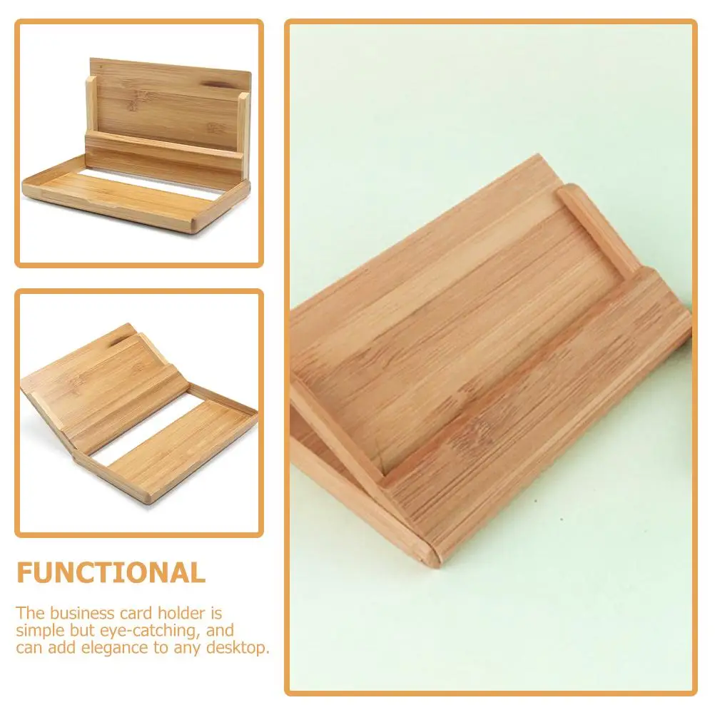 Business Card Storage Box Holder Display Cards Stands for Container Wooden Base Office