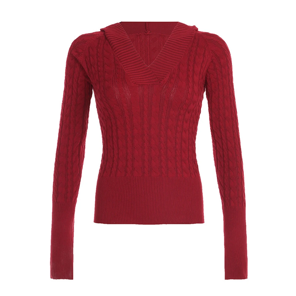 

Mia Muse Select Autumn Sweaters 2025 Women's Decent Plain Texture Long Sleeve V-Neck Fitting Slim Daily Sweaters