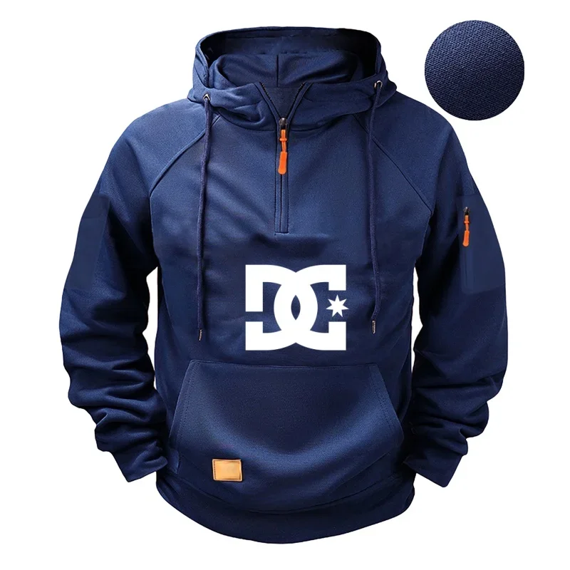 

2025 New Men's Hooded Long-sleeved Zippered Pocket Sweatshirt, Casual Sporty Pullovers, Retro Harajuku Loose Sweatshirt