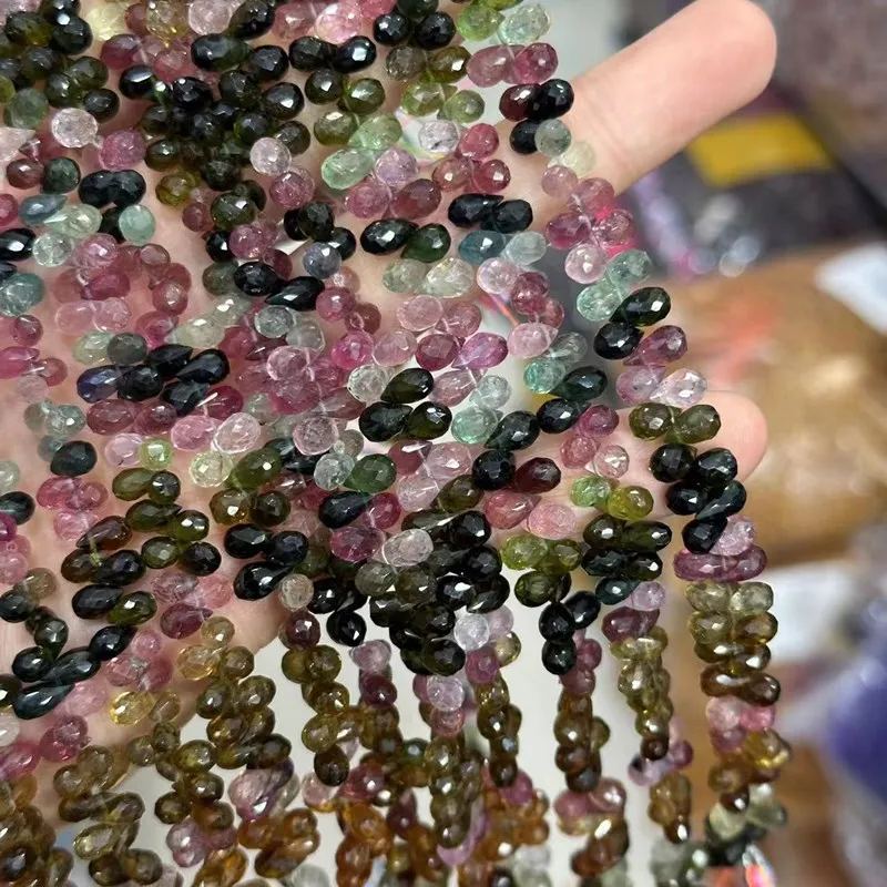 

6A TOURMALINE DROP faceted multicolor 5-6mm for DIY jewelry 19CM making loose beads FPPJ wholesale nature gemstone