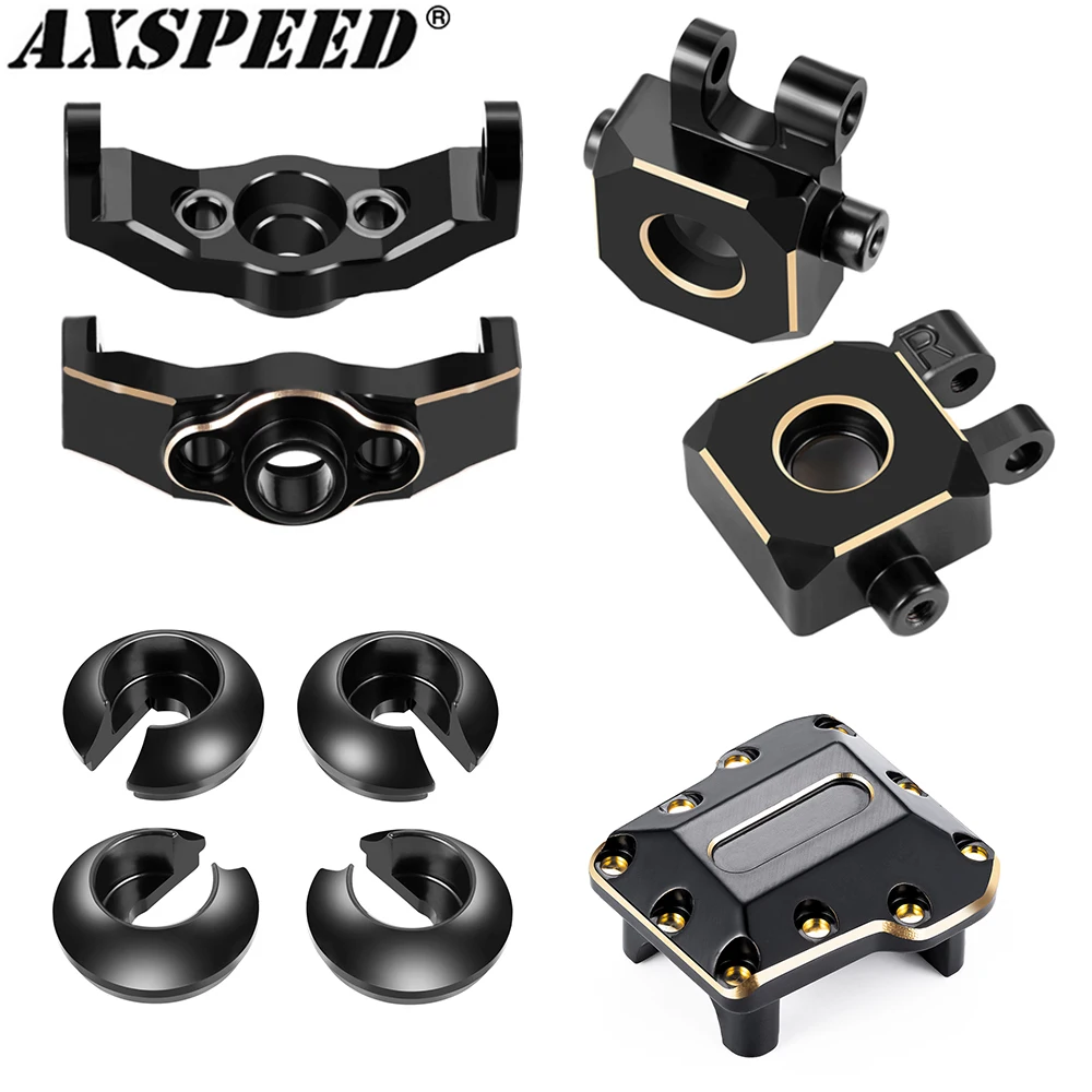 AXSPEED Black Brass Caster Blocks C-hubs Axle Diff Cover Steering Knuckle Shock Cap for 1/18 RC Crawler TRX4M Upgrade Parts