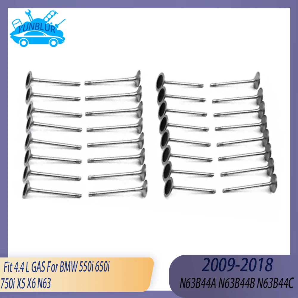 N63B44 Engine 16x Intake & 16x Exhaust Valve Kit Fit 4.4 L N63B44A N63B44B N63B44C GAS 09-18 For BMW 550i 650i 750i X5 X6 N63