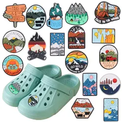 Hot Sale 1pcs Shoe Charms Snowy Mountain Rivers Sunrise Scenery PVC Garden Shoes Buckle Decorations Fit Kids X-max Gift