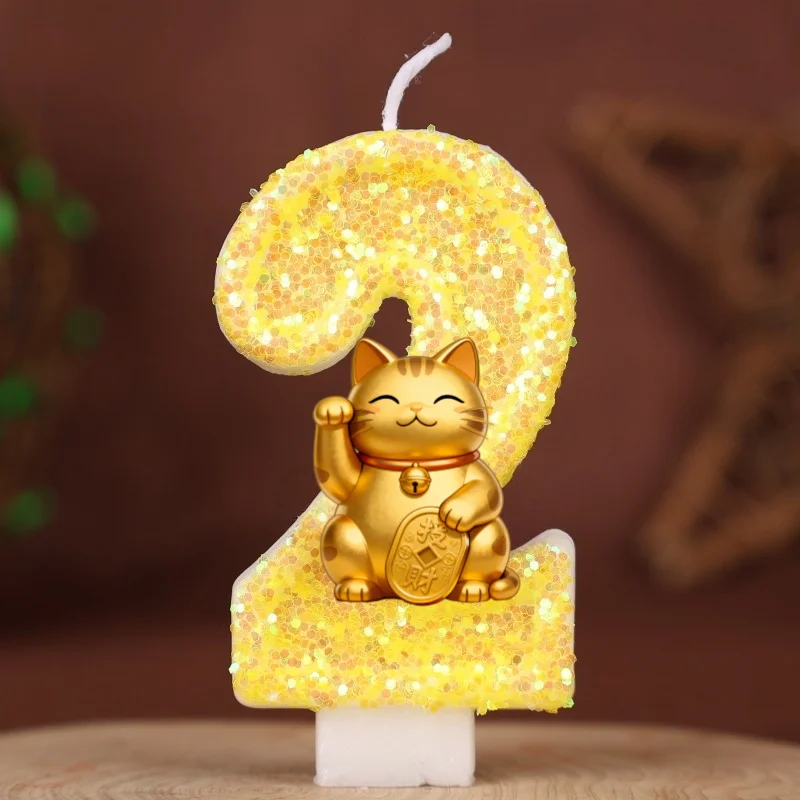 Lucky Cat Digital Candle Number 0-9 Kids Birthday Cake Decoration Supplies Cartoon Party Accessories Supplies Home Decor