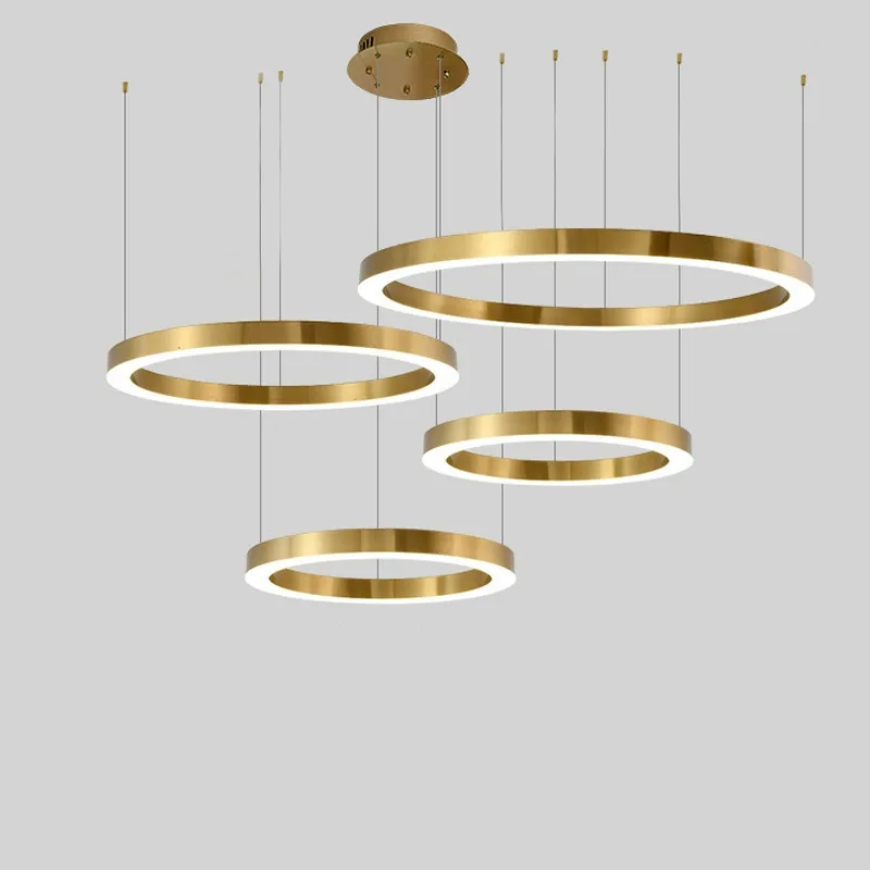 

Modern Round Ring Led Chandelier Gold for Living Room Bedroom Restaurant Pendant Lamp Minimalist Decor Hanging Lighting Fixture