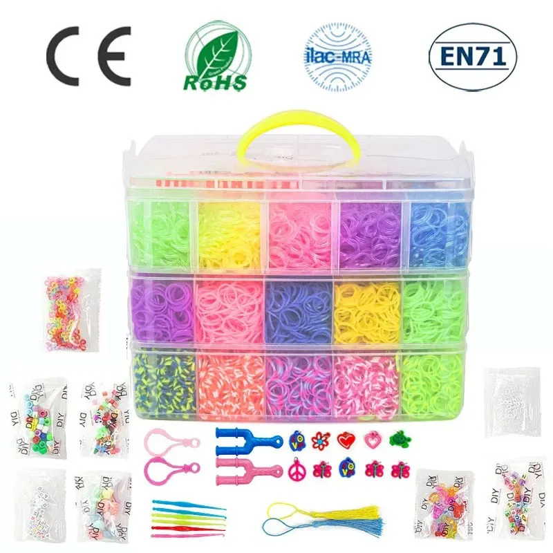 SCHÖN! 1500 Stück Loom Gummibänder Armband für Kinder oder Haare Regenbogen Gummi Loom Bands machen gewebtes Armband DIY Spielzeug Weihnachten 2025 Geschenk
