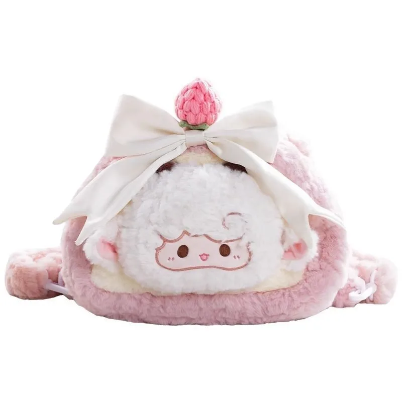 JIAERDI Sweet Cute Pink Lamb Backpack Women Plush Cake Soft Large Capacity Schoolbag Ladies Lolita Bow Mochilas Mujer Chic 2025