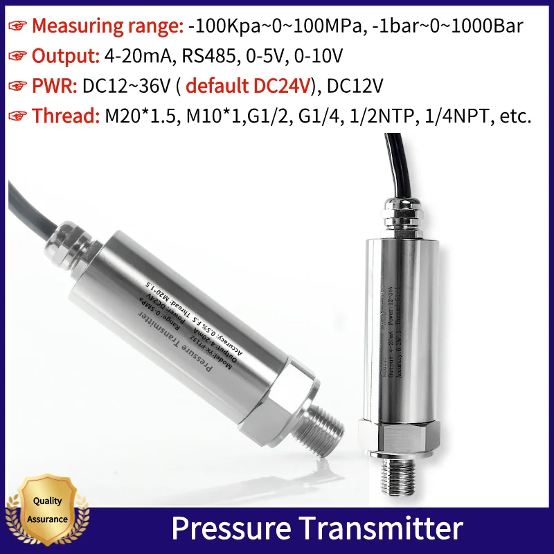 Pressure Sensor 4-20mA 0-10V 0-600bar 60Mpa ss304 Water Oil Air Pressure Transducer 0-5V RS485 Pressure Transmitter