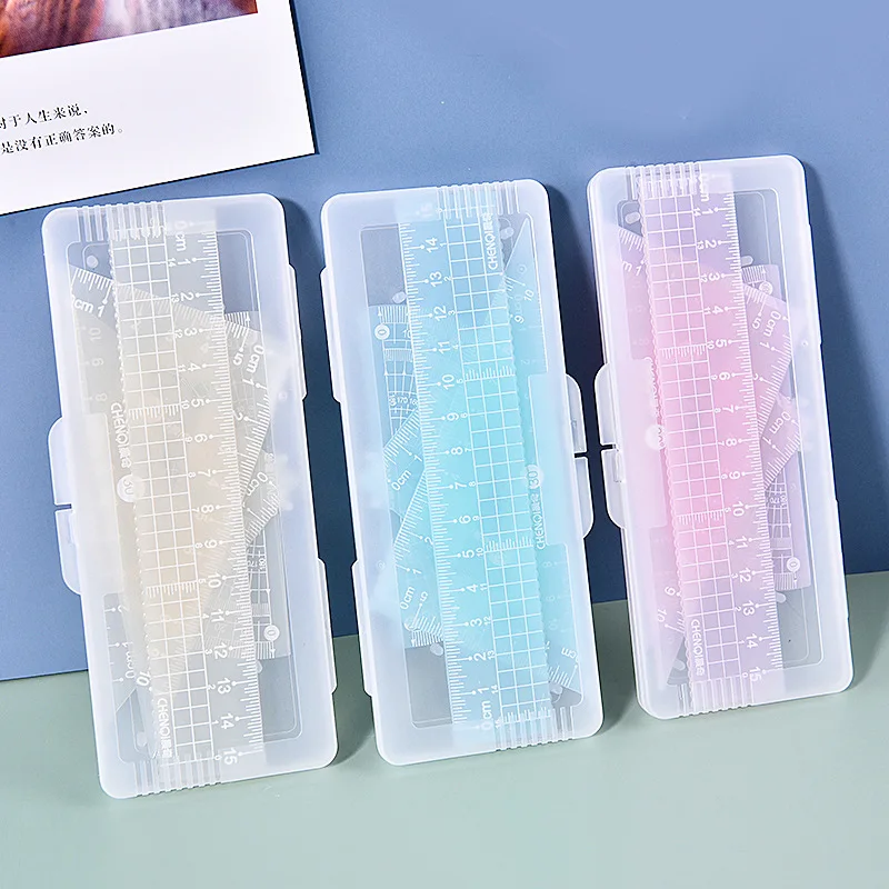 

Прозрачная Желейная цветная Строительная линейка, трехмерная линейка, линейка для рисования для студентов, линейка из 4 предметов в коробке, приз, масштаб 15 см