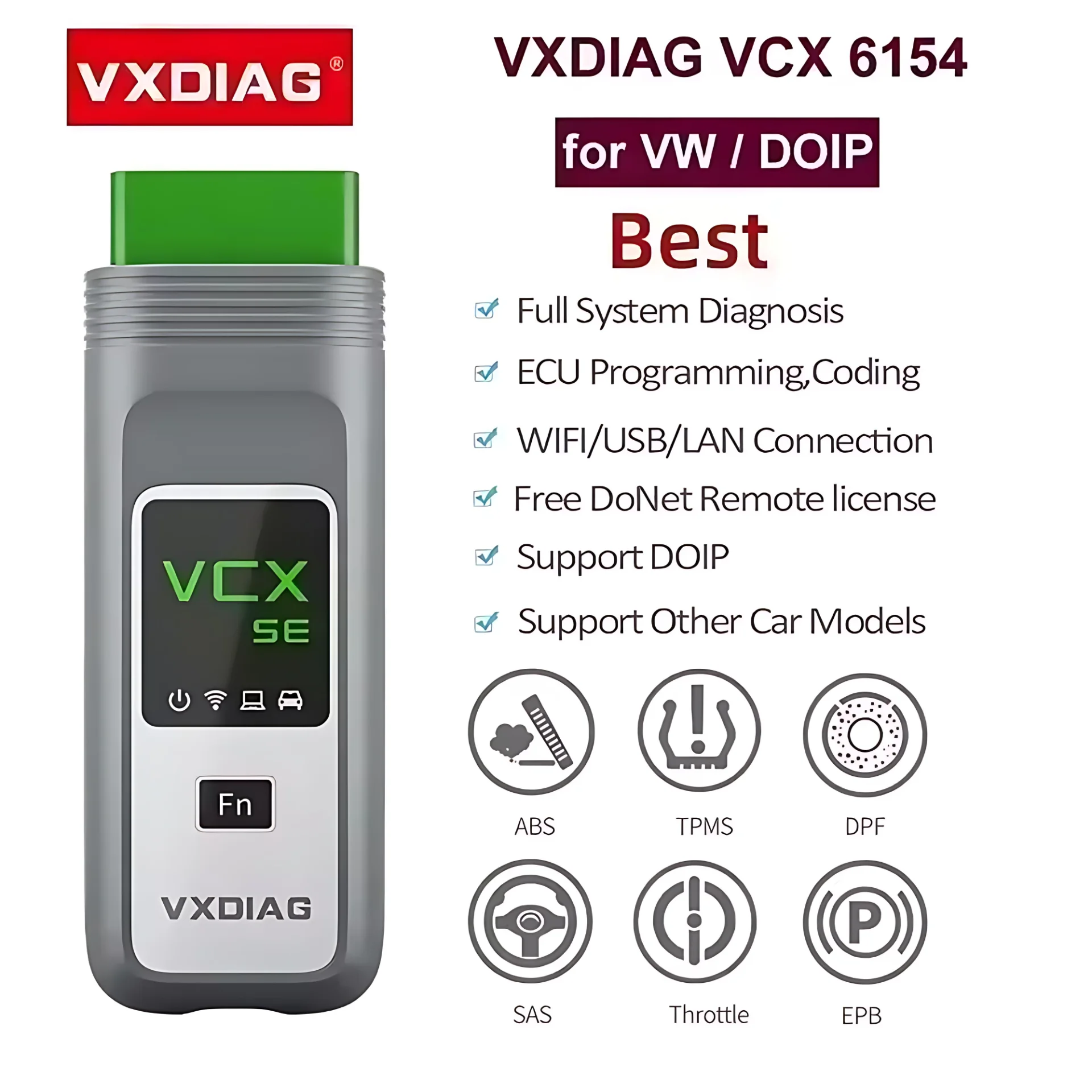VXDIAG VCX SE 6154 OBD2 Diagnostic Tool for VW Audi ECU Coding Key Programming J2534 Passthru DoIP Protocol Lifetime Free Update