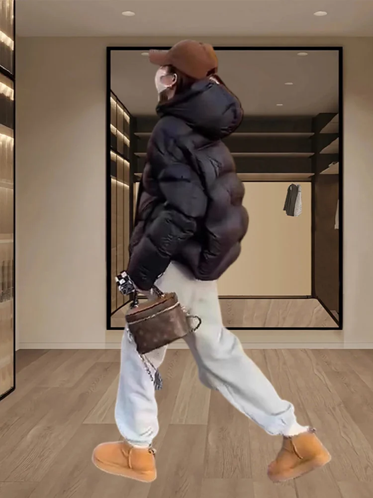 

Женская утепленная хлопковая куртка-пуховик с капюшоном, короткая, черная, в корейском стиле, свободного кроя, для повседневной носки, новинка зимы