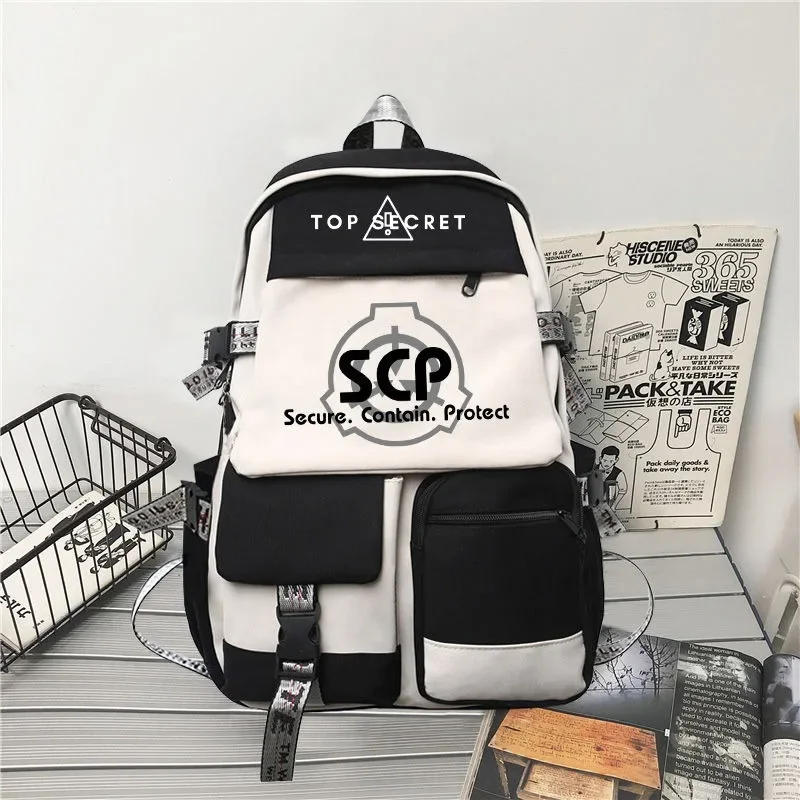 

Black White, SCP Foundation, Student Kids Teens School Bags, Large Capacity Mochilas Anime Backpacks for Girls Boys Gift
