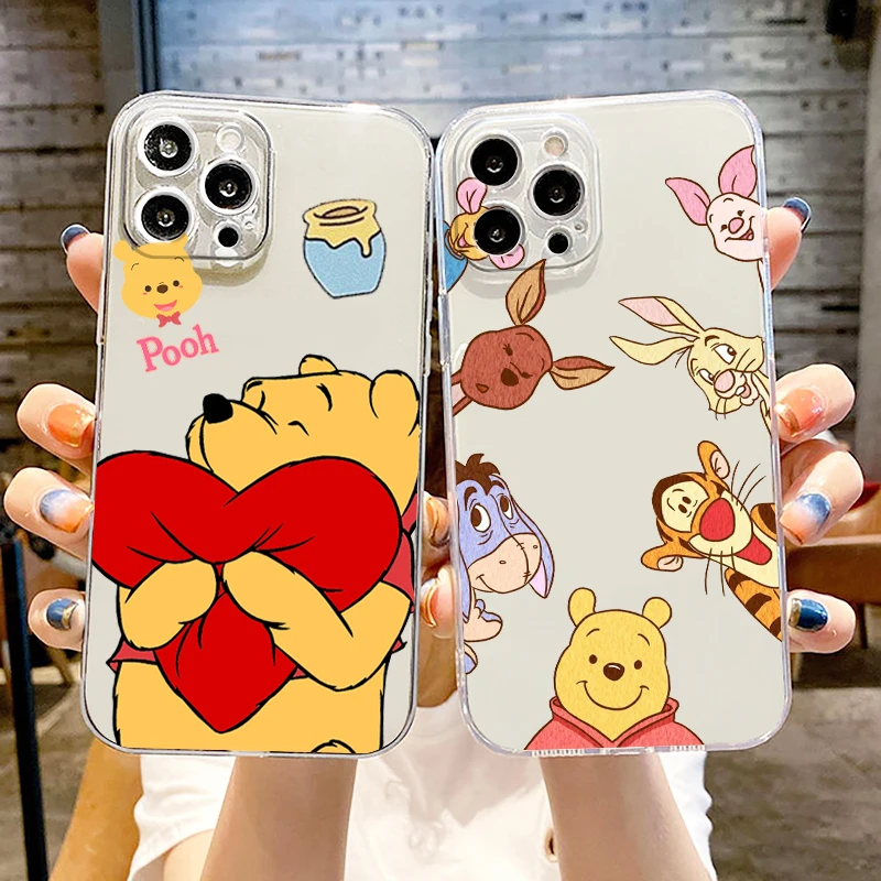 Phone Case For Apple iPhone 15 14 13 12 11 SE XS XR X 7 8 6 mini Plus Pro MAX 2020 Winnie the Pooh Disney Art Transparent Cover